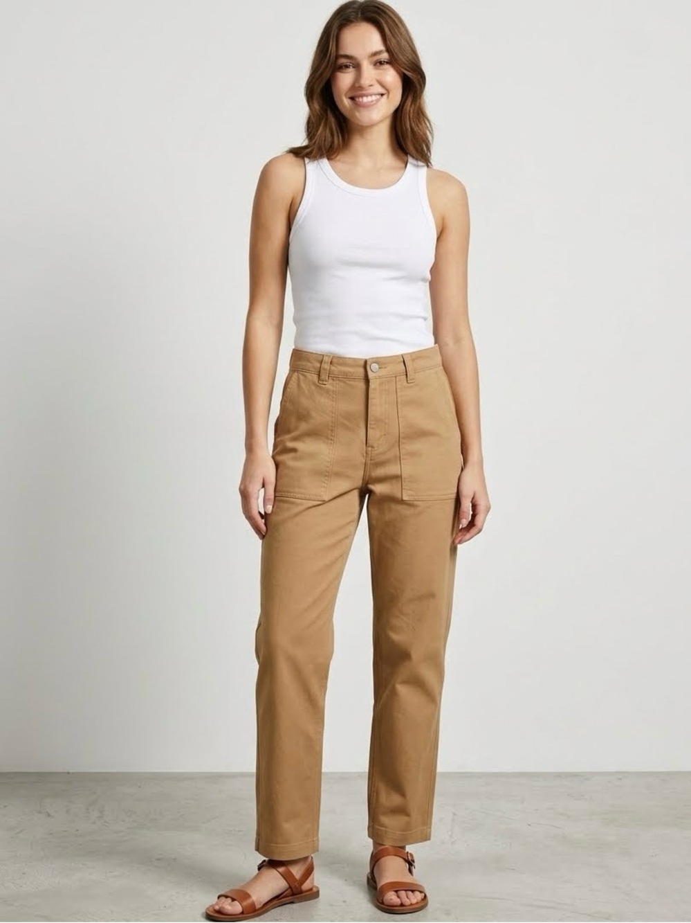 COS Structured Relaxed Flat-Front Straight Leg Pant Trousers, Beige Tan, Size 28